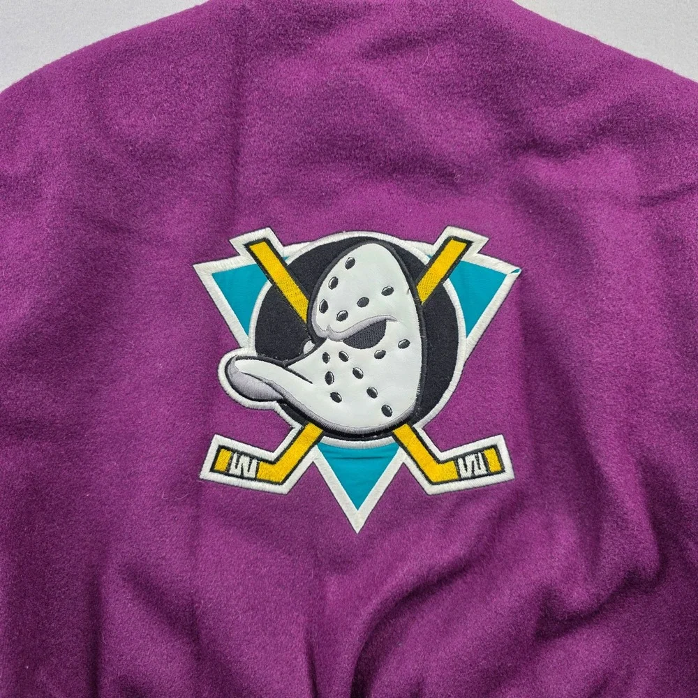 Vintage Mighty Ducks NHL Varsity Jacket Purple Black‎ Kids Size 14 Identity Inc
